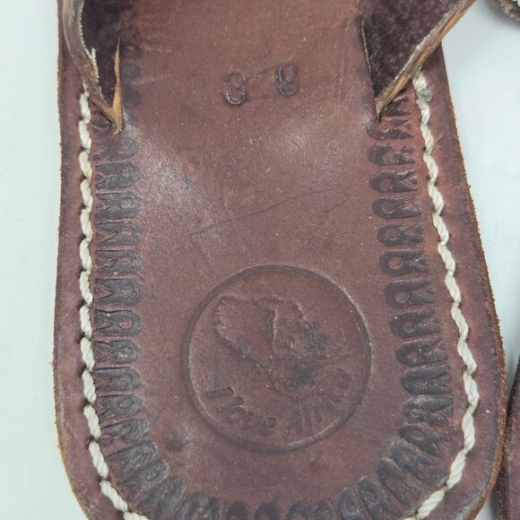 Leather Beaded BOHO Sandals Flip Flops Paisley Sz 39 Colorful Made In Africa - Picture 9 of 12